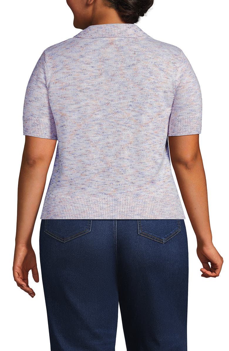 Lands
 End Plus Size Cotton Blend Short Sleeve Polo Sweater, Alternate, color, Sunset Sorbet Space Dye