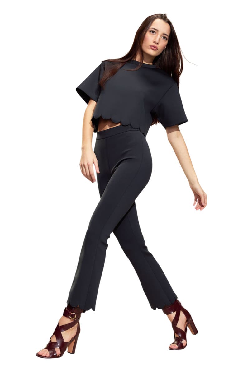 Cynthia Rowley Scallop Bonded Cropped Pants, Alternate, color, Black
