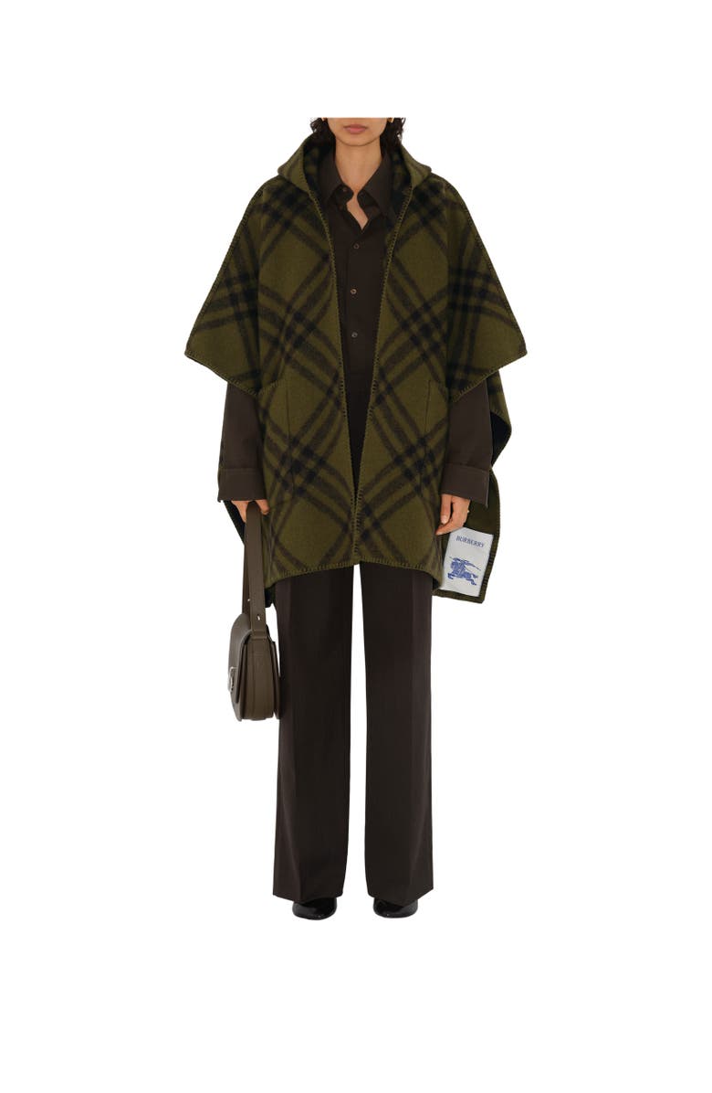 Burberry Reversible Check Wool Cape, Alternate, color, Camp