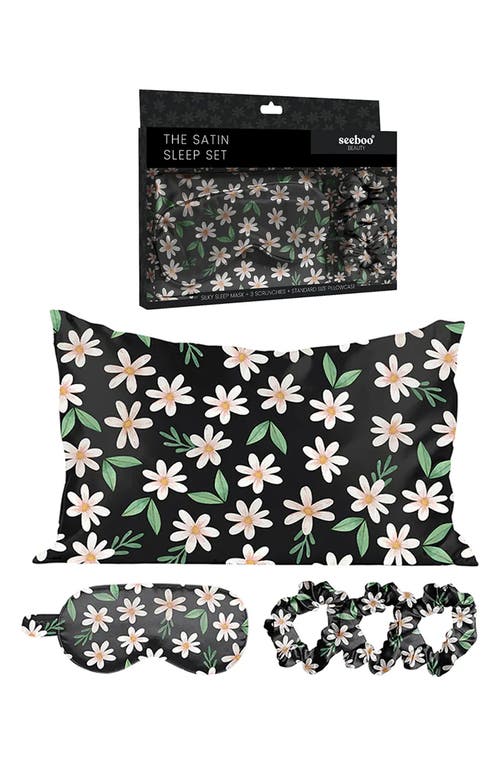 Luxury Home Satin Sleep 5-piece Set In Flower/black