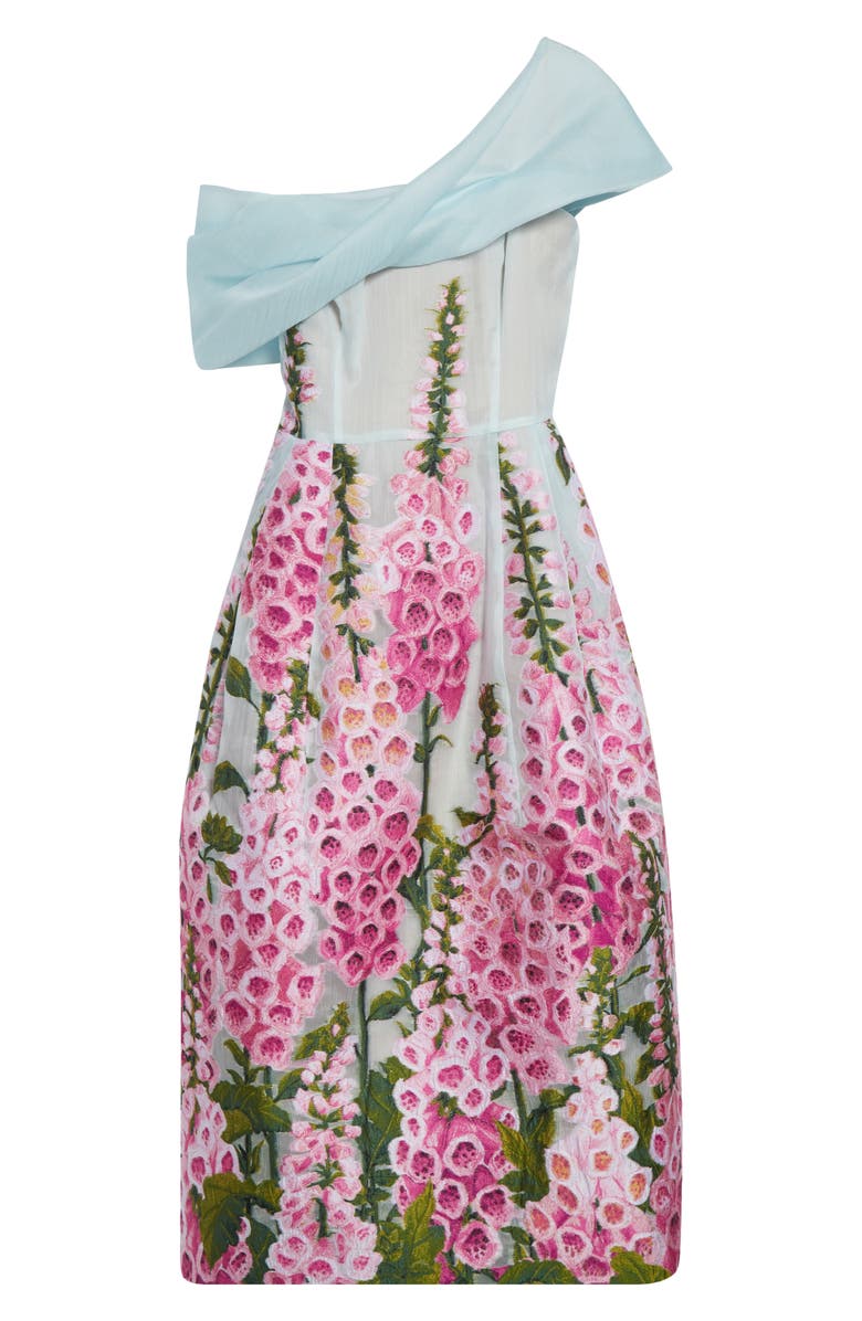 Oscar de la Renta Foxglove Print Off the Shoulder Organza Dress, Main, color, Lilac/ Sky