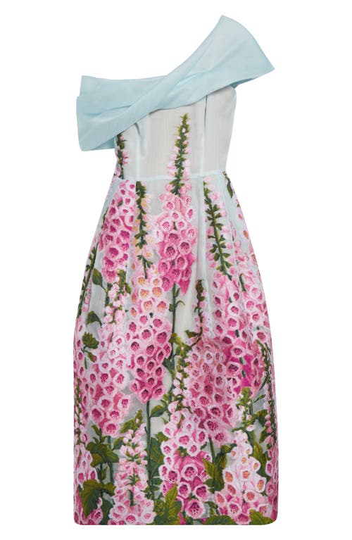 Oscar De La Renta Foxglove Print Off The Shoulder Organza Dress In Multi