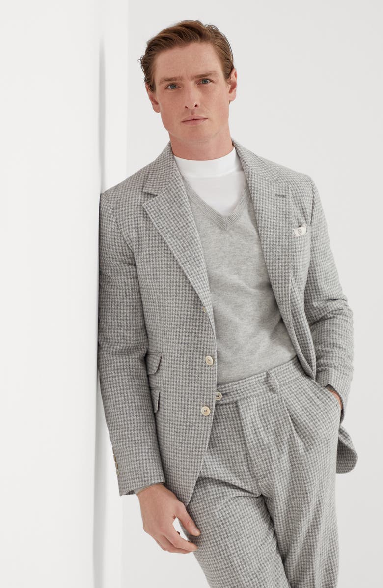Brunello Cucinelli Alpaca, wool and cotton houndstooth deconstructed Cavallo blazer, Alternate, color, 