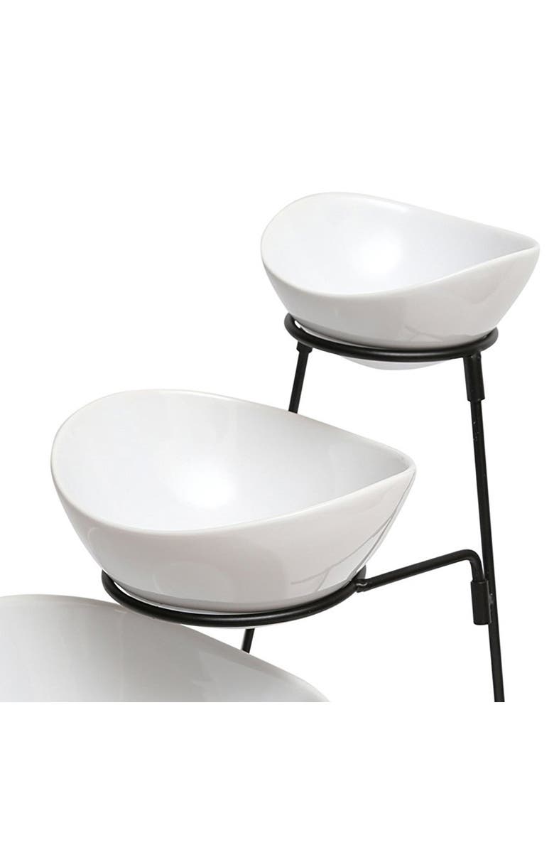 Gibson Gracious Dining 3 Tier Bowl Server Set with Metal Stand, Alternate, color, White