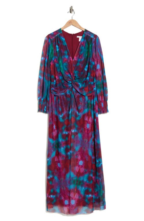 London Times Twist Front Bishop Sleeve Maxi Dress In Multi