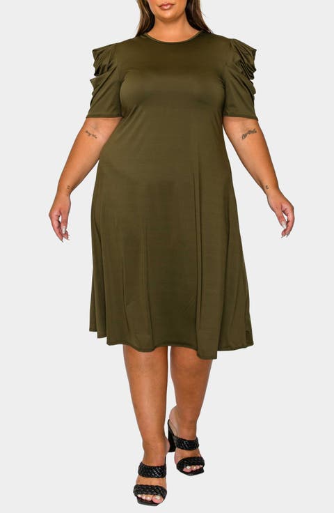 Aleyna Puff Sleeve A-Line Dress (Plus)