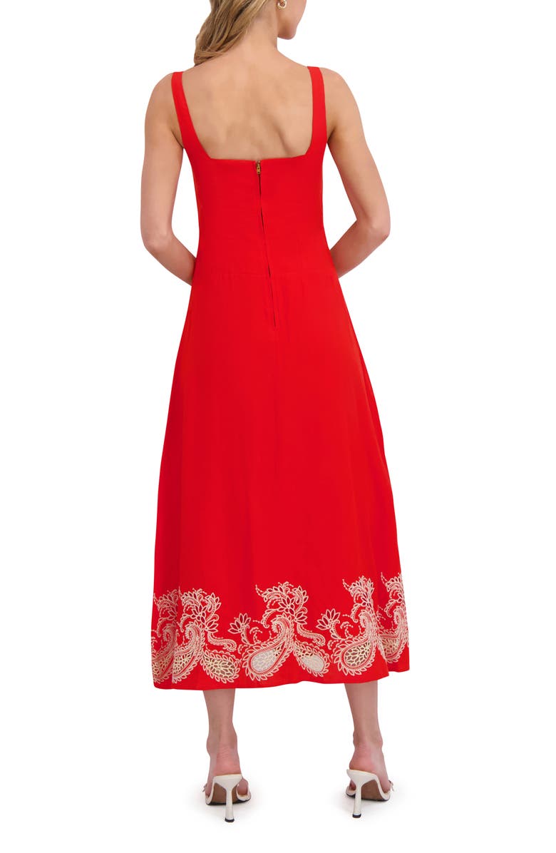 Ted Baker Embroidery Detail Square Neck Dress, Alternate, color, Flame Scarlet