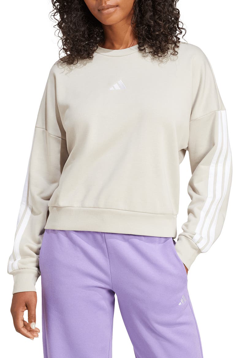 3-Stripes French Terry Sweatshirt, Main, color, WONDER ALUMINA/ WHITE
