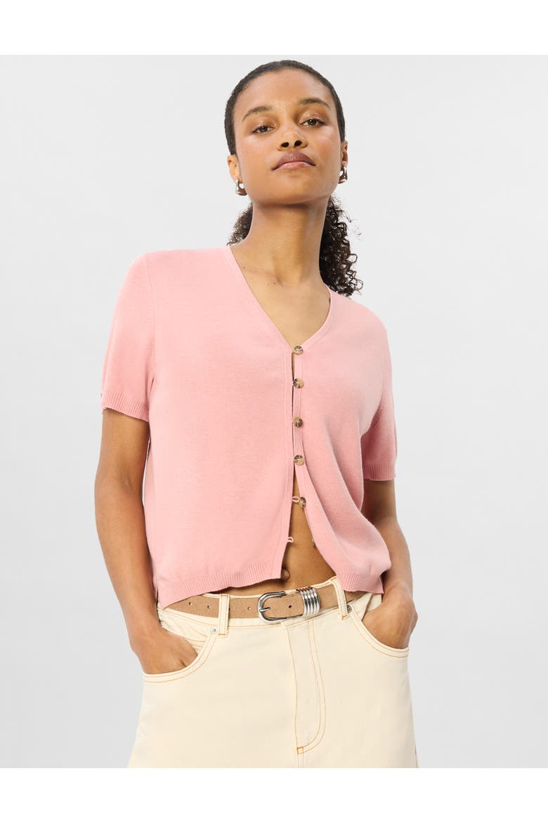 Short Sleeve Button Front Knit Cardigan, Main, color, Pink
