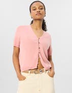 Whistles Short Sleeve Button Front Knit Cardigan