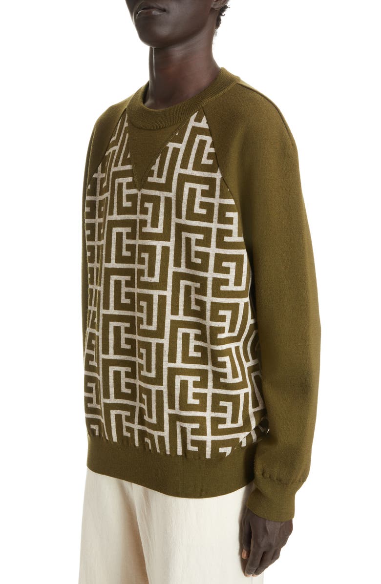Balmain Macro Monogram Wool Blend Sweater, Alternate, color,