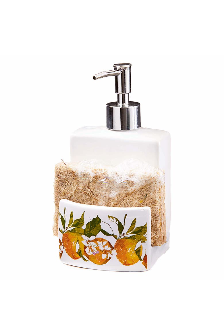 Lemoncello Soap Dispenser Sponge Holder Multicolor Bone China, Alternate, color, Orange