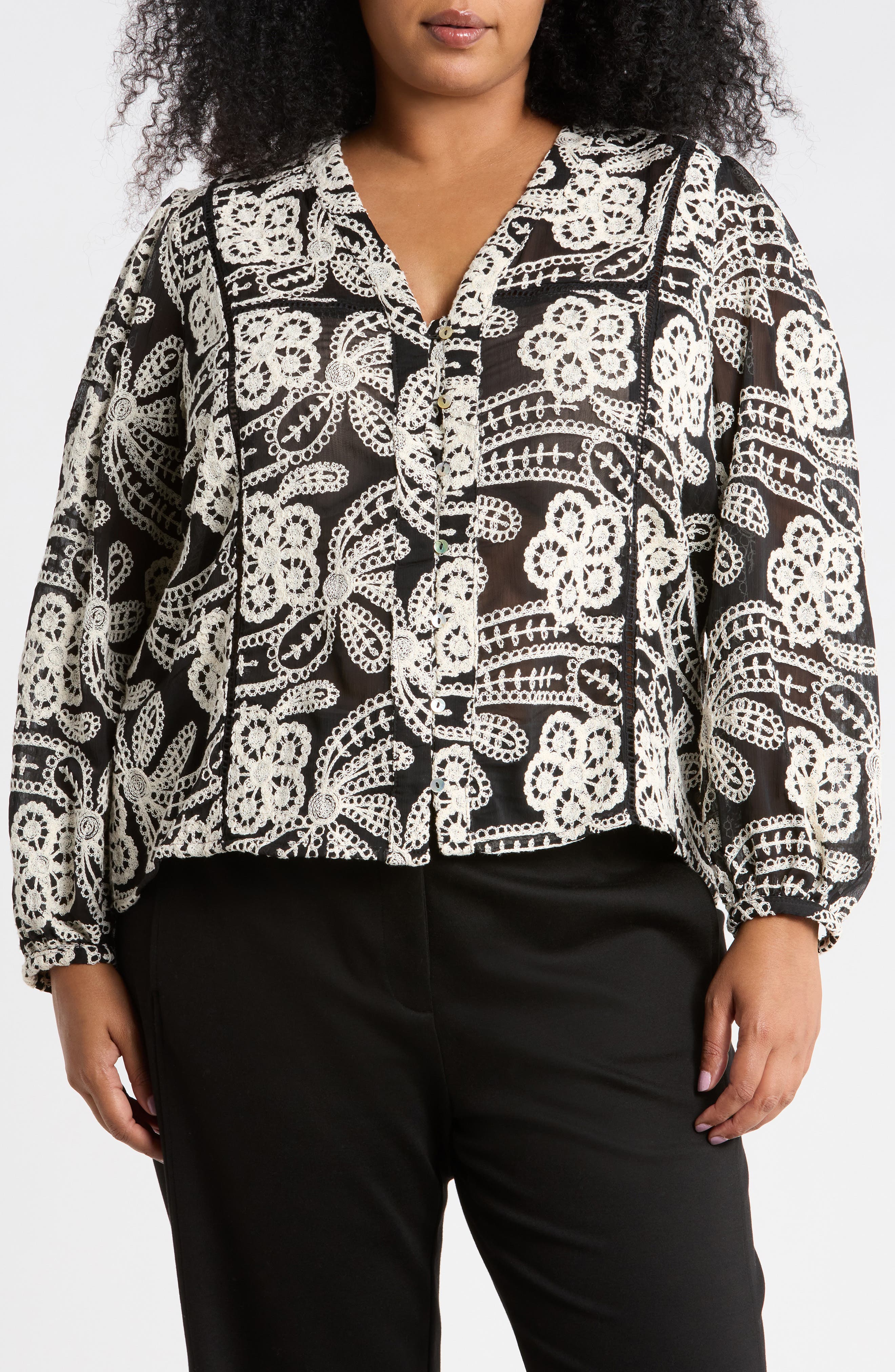 Eyelet Buttoned Top