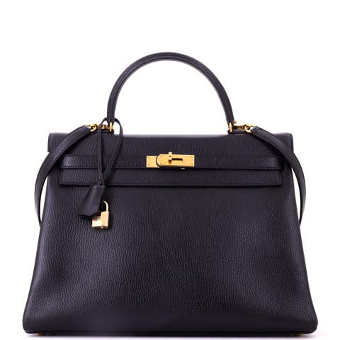 Kelly Handbag Black Ardennes with Gold Hardware 35