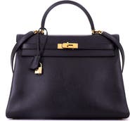 Pre-Owned Hermes Kelly Handbag Black Ardennes with Gold Hardware 35