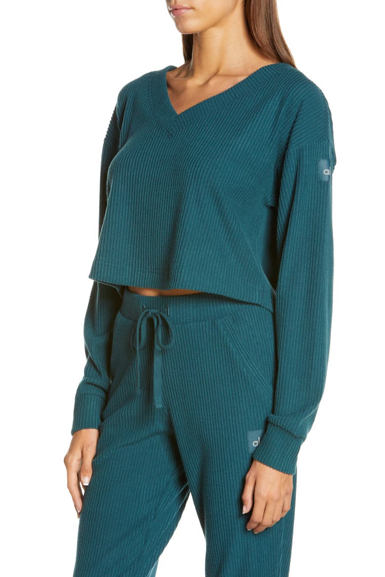 Muse Ribbed Crop Pullover, Alternate, color, GALACTIC TEAL