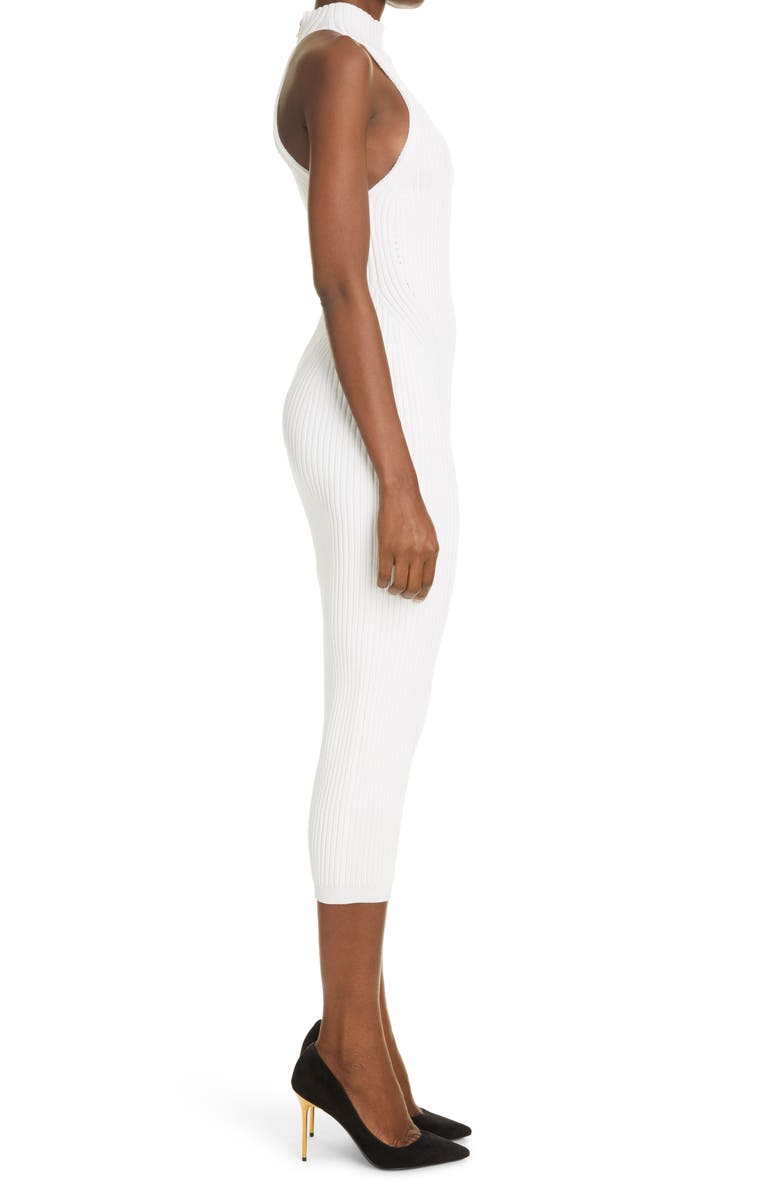 Balmain Ribbed Knit Body-Con Midi Dress, Alternate, color,