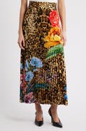 Elie Tahari The Louise Sahara Desert Print Pleated Satin Midi Skirt