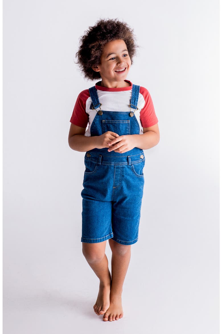 Kids' Stonewash Stretch Cotton Denim Shortalls, Alternate, color, BLUE