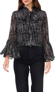 Vince Camuto Geo Print Flare Sleeve Button-Up Shirt