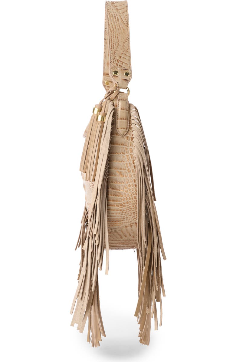 Brahmin Small Kathleen Fringe Croc Embossed Leather Shoulder Bag, Alternate, color, Sandstorm