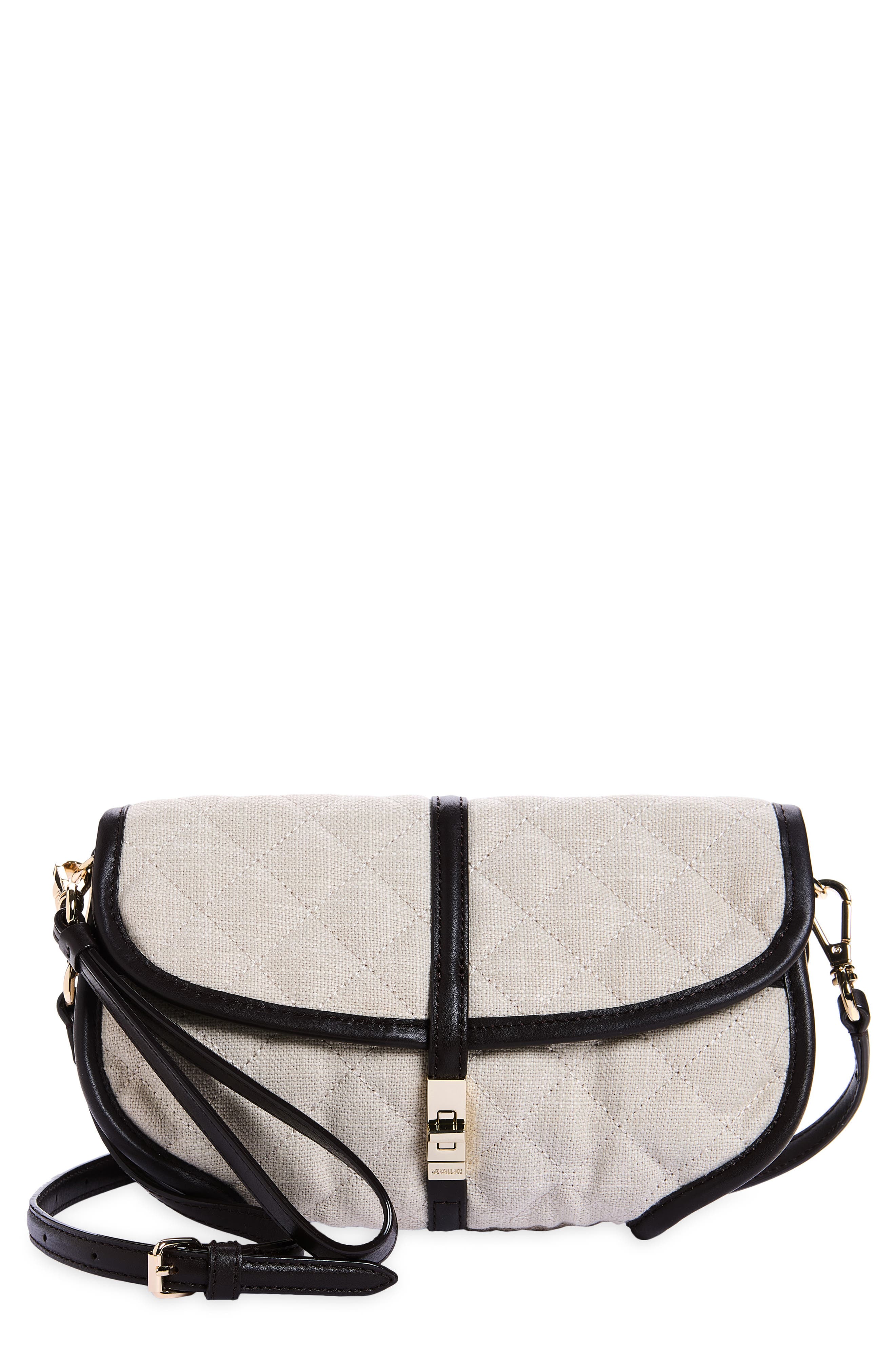 MZ Wallace Small Astor Convertible Quilted Linen Clutch, Main, color, Sandy Linen
