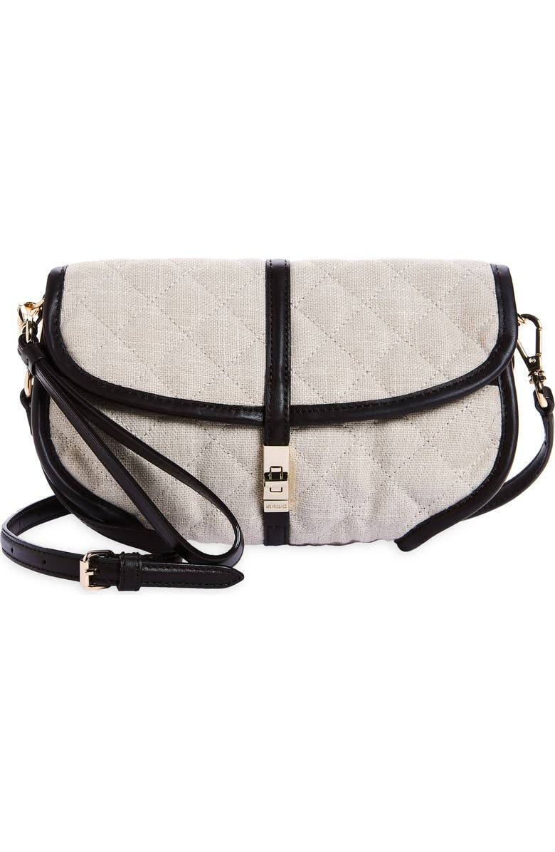 MZ Wallace Small Astor Convertible Quilted Linen Clutch, Main, color, Sandy Linen