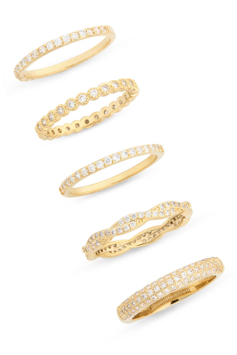 Set of 5 CZ Stackable Rings, Main, color, CLEAR- GOLD
