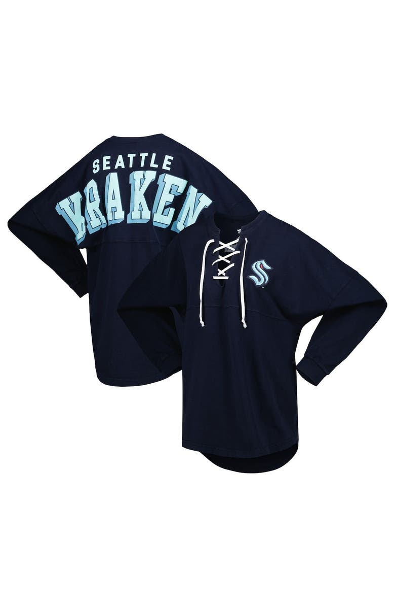 FANATICS Women's Fanatics Branded Deep Sea Blue Seattle Kraken Spirit Lace-Up V-Neck Long Sleeve Jersey T-Shirt, Main, color, 