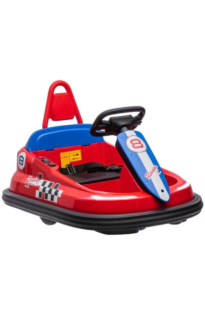 Aosom 6V Kids Bumper Car with 360° Rotation, Twin Motors, Music, Horn, LED, Safety Belt, Main, color, Red