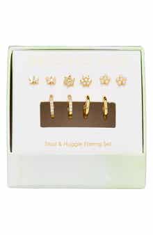 Pearl Flower Stud & Hoop Earrings Set