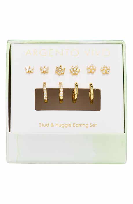Pearl Flower Stud & Hoop Earrings Set