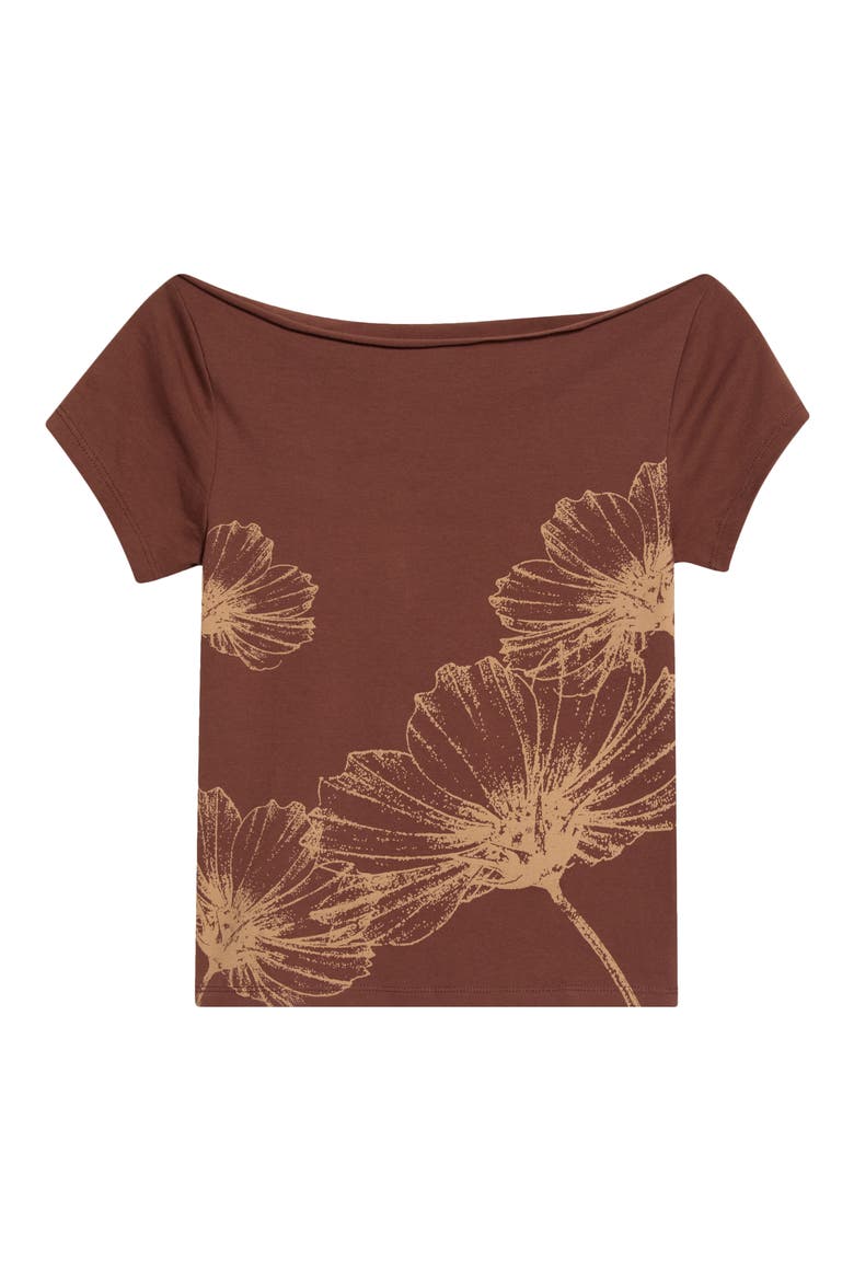 Daisy Off Shoulder Graphic Tee, Alternate, color, BROWN