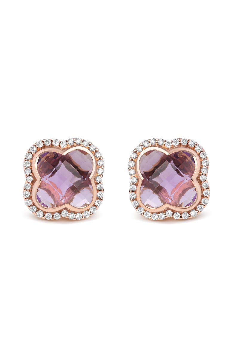 Haus of Brilliance 18K Rose Gold 3/8 Cttw Diamond & Amethyst Gemstone Clover Halo Stud Earrings, Main, color, Pink