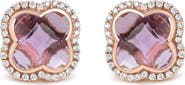 Haus of Brilliance 18K Rose Gold 3/8 Cttw Diamond & Amethyst Gemstone Clover Halo Stud Earrings