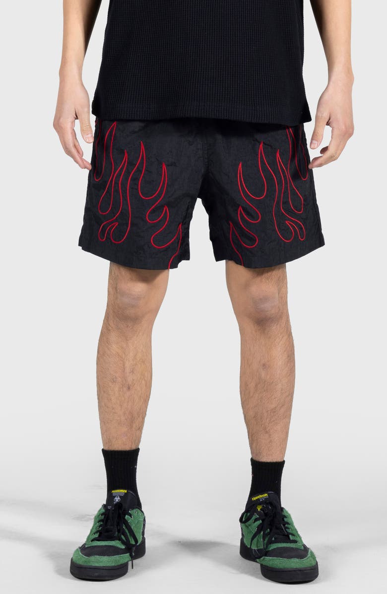 PLEASURES Fiery Nylon Running Shorts, Main, color,