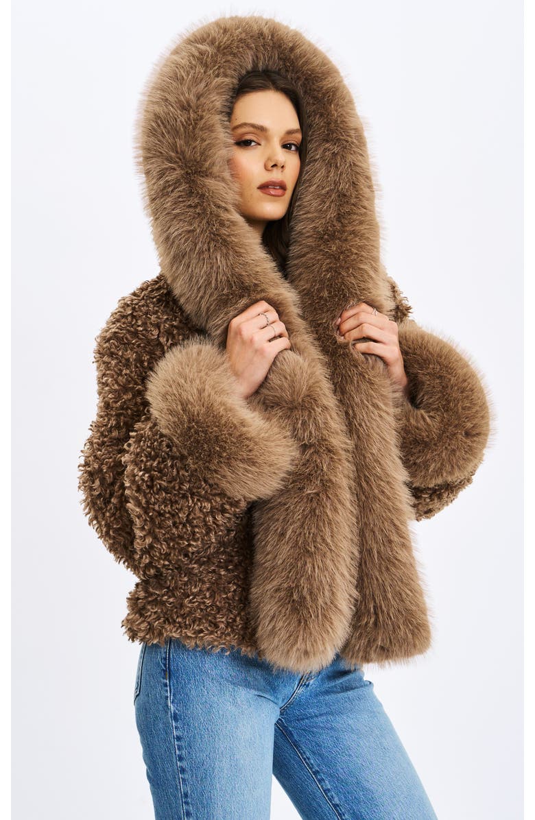 Miss Circle Faux Shearling Fur Jumbo Kali Hooded Coat, Main, color, Brown