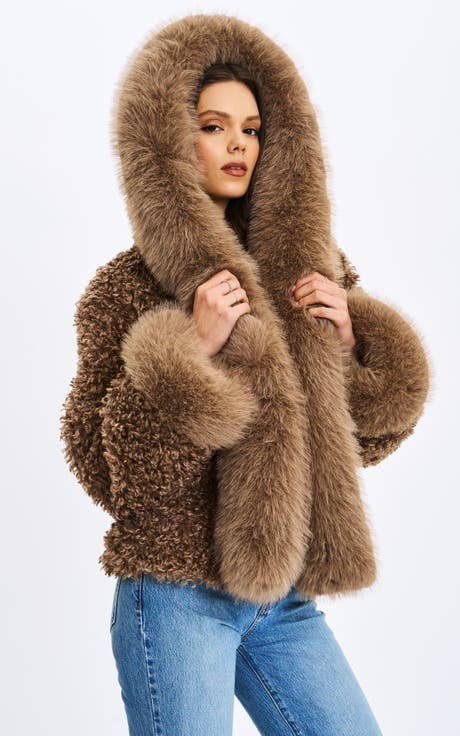 Faux Shearling Fur Jumbo Kali Hooded Coat