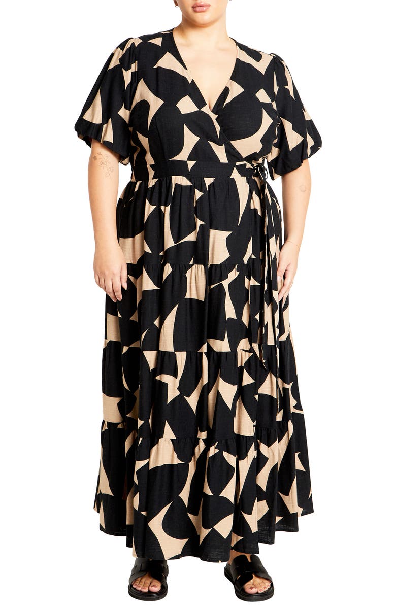 City Chic Lexi Print Faux Wrap Maxi Dress, Main, color, Print