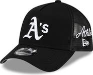 New Era Men's New Era Black Athletics Side Script 9FORTY A-Frame Trucker Adjustable Hat
