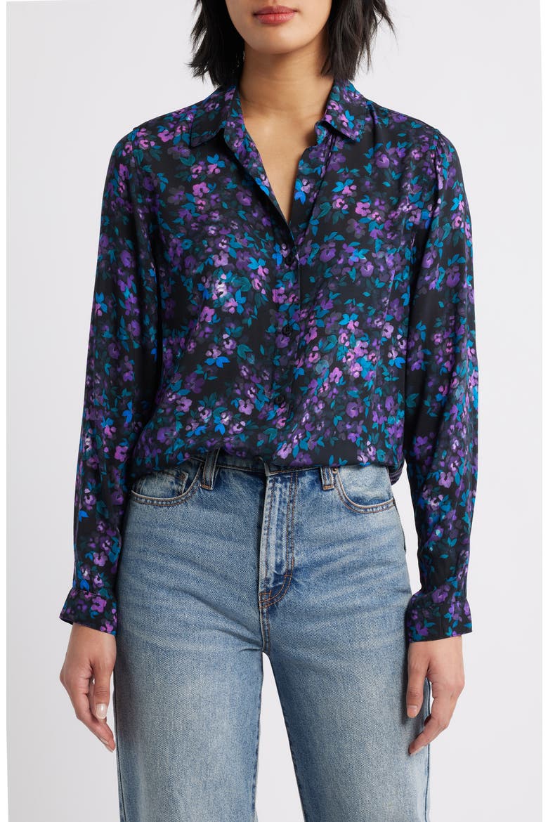 Floral Button-Up Shirt, Main, color, BLACK/ EVENING EMERALD