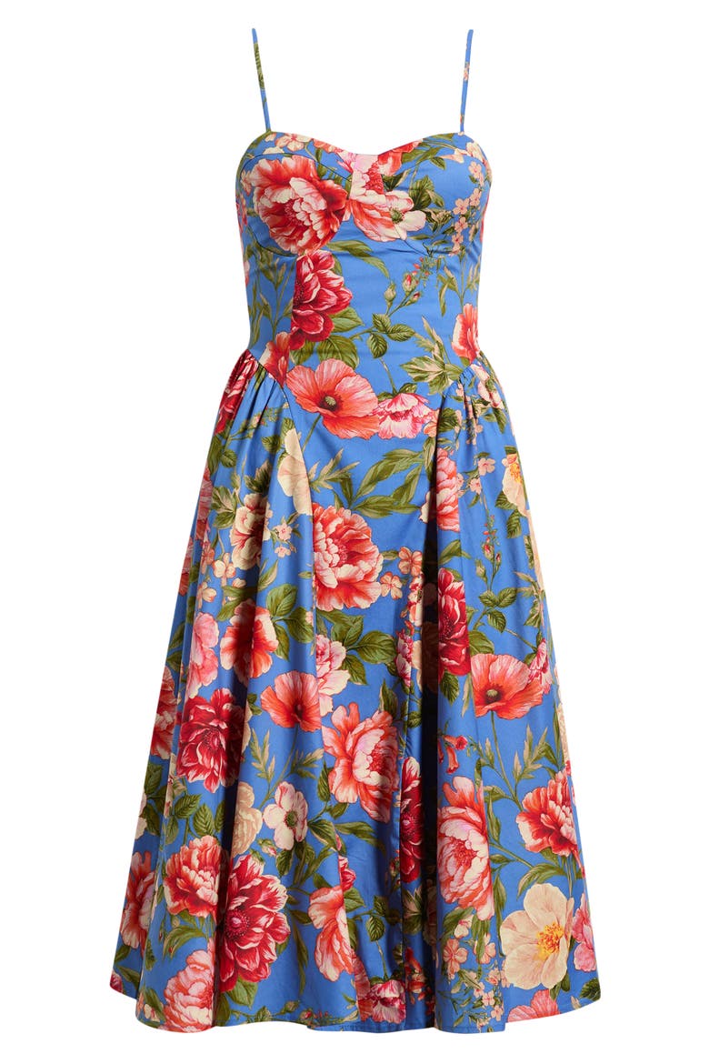 Print Sleeveless Fit & Flare Dress, Main, color, BLUE / MULTI