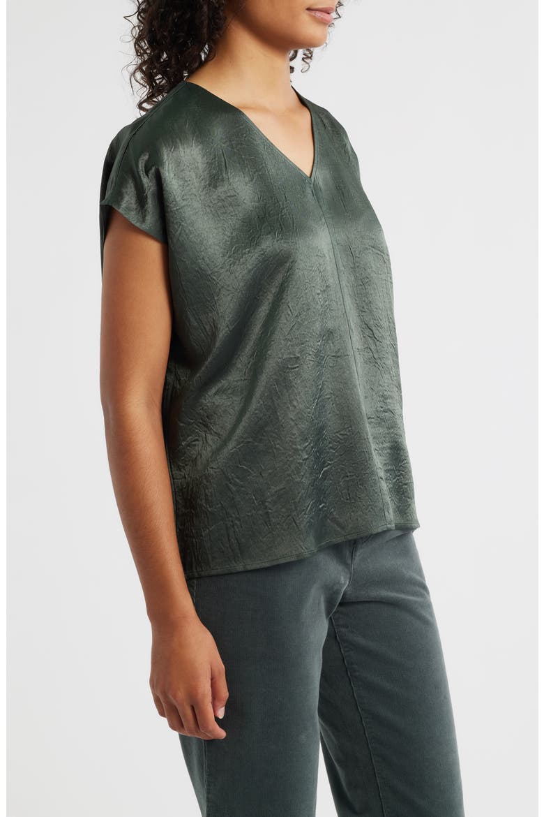 V-Neck Square Satin Top, Alternate, color, EVERGLADE