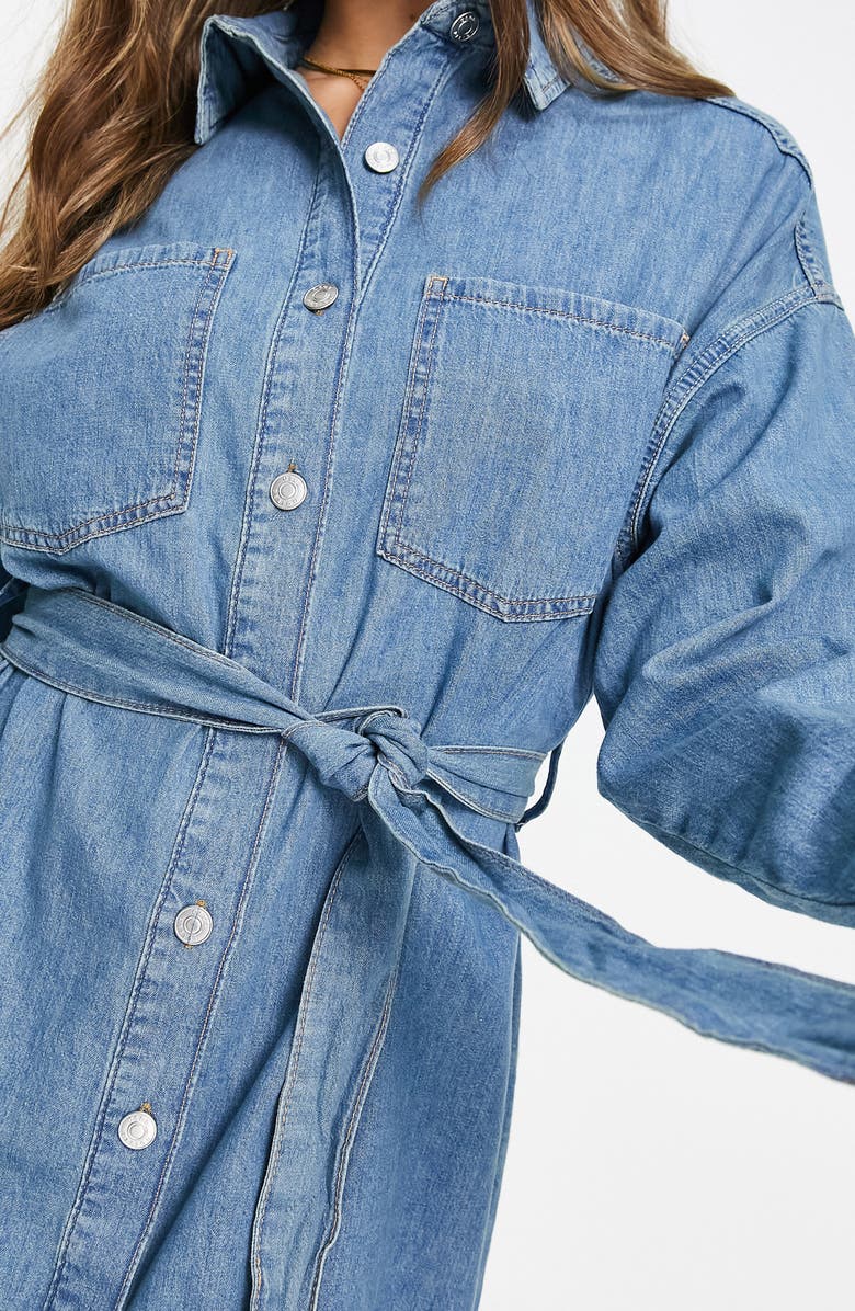 ASOS DESIGN Belted Long Sleeve Denim Shirtdress, Alternate, color,