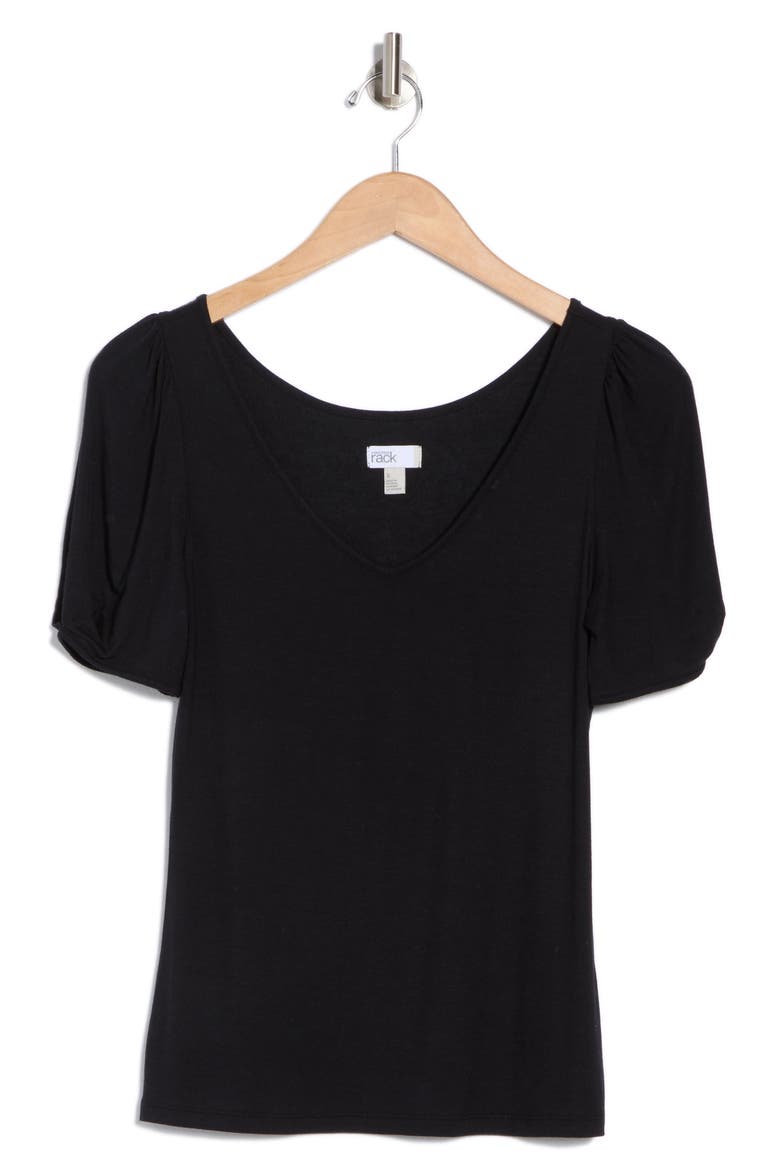V-Neck Pleated T-Shirt, Alternate, color, BLACK