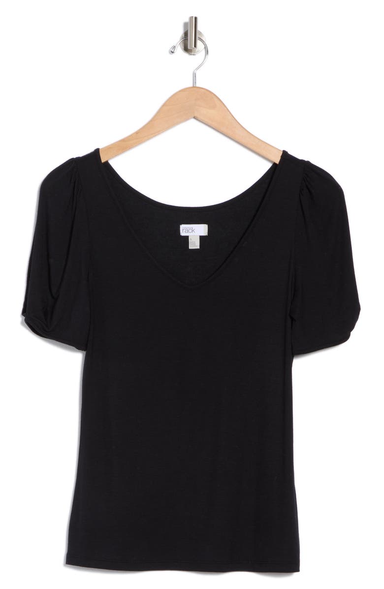NORDSTROM RACK V-Neck Pleated T-Shirt, Alternate, color, Black