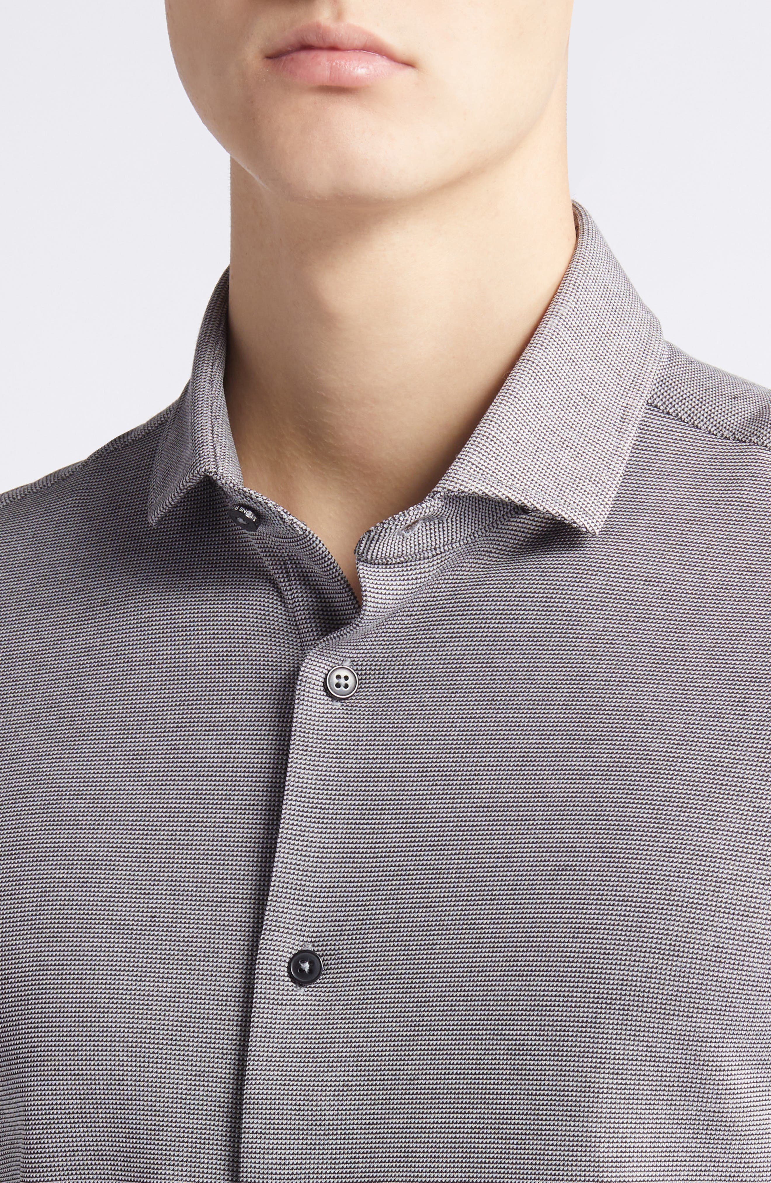 Solid Technical Pique Knit Short Sleeve Button-Up Shirt - image 2