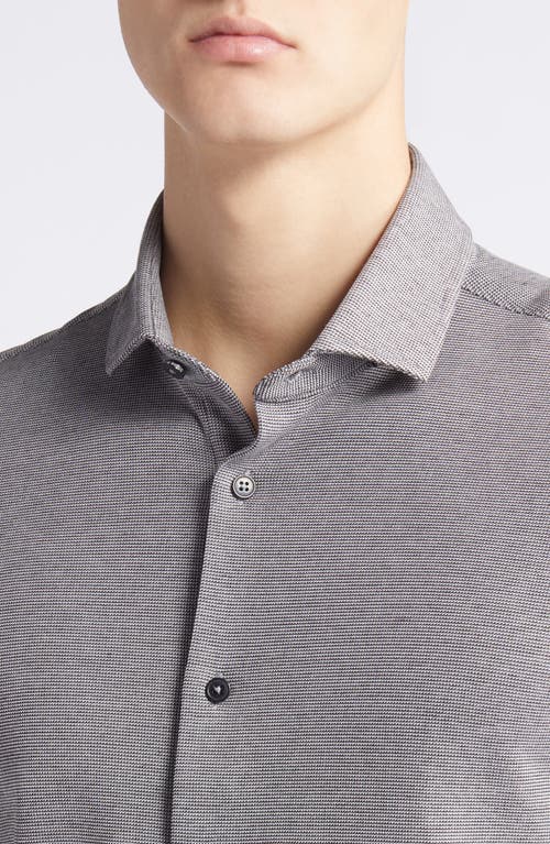 Stone Rose Solid Technical Piqué Knit Short Sleeve Button-up Shirt In Black