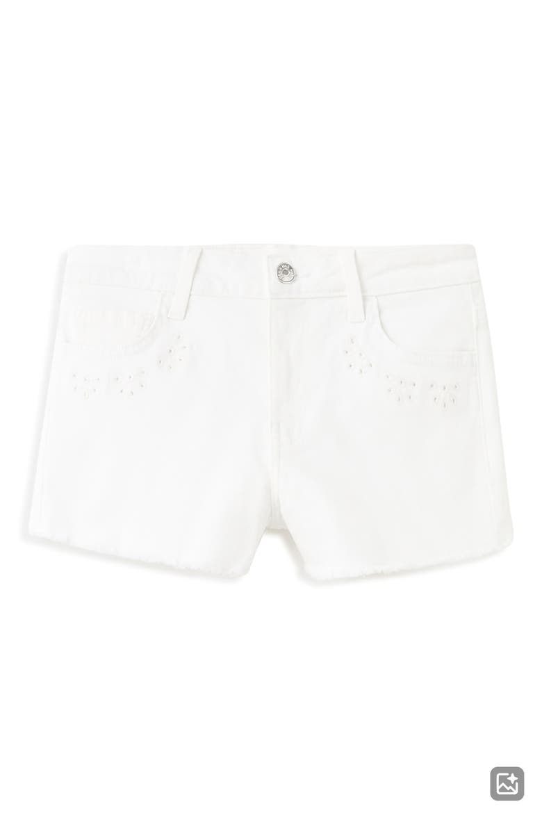 Embroidered Eyelet Detail Stretch Denim Shorts, Alternate, color, WHITE