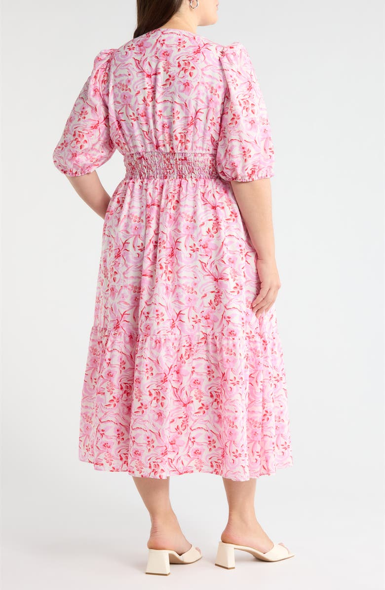Caslon<sup>®</sup> Floral Twist Front Midi Dress, Alternate, color, Ivory- Pink Daisy Garden